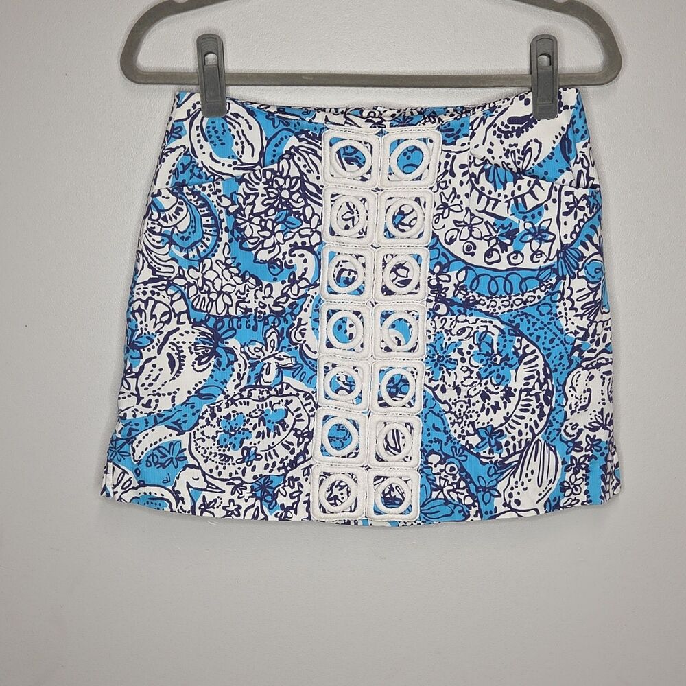 Lilly Pulitzer Marigold Skort Ariel Blue Hippy Hippy Shake Crochet Lace Sz 2
